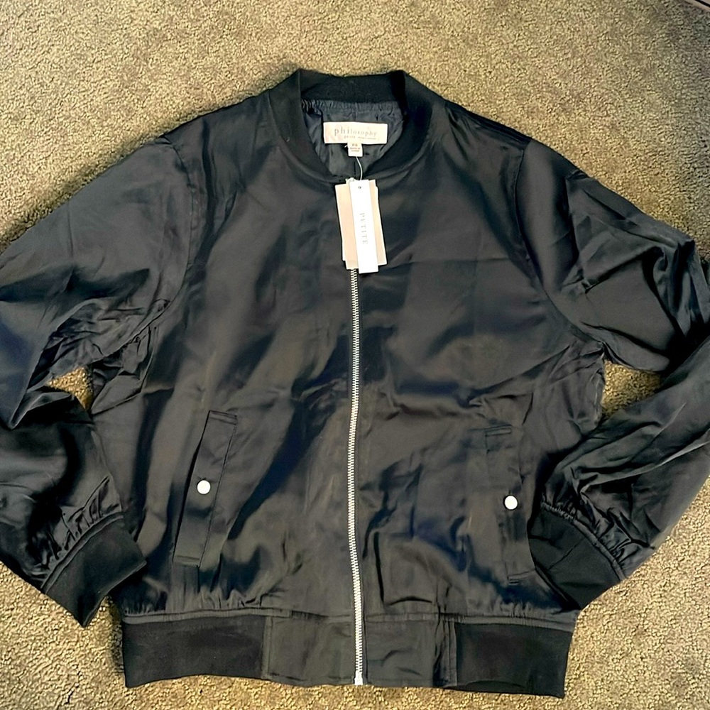 New w/ tag Philosophy bomber jacket coat trendy satin look small women petite